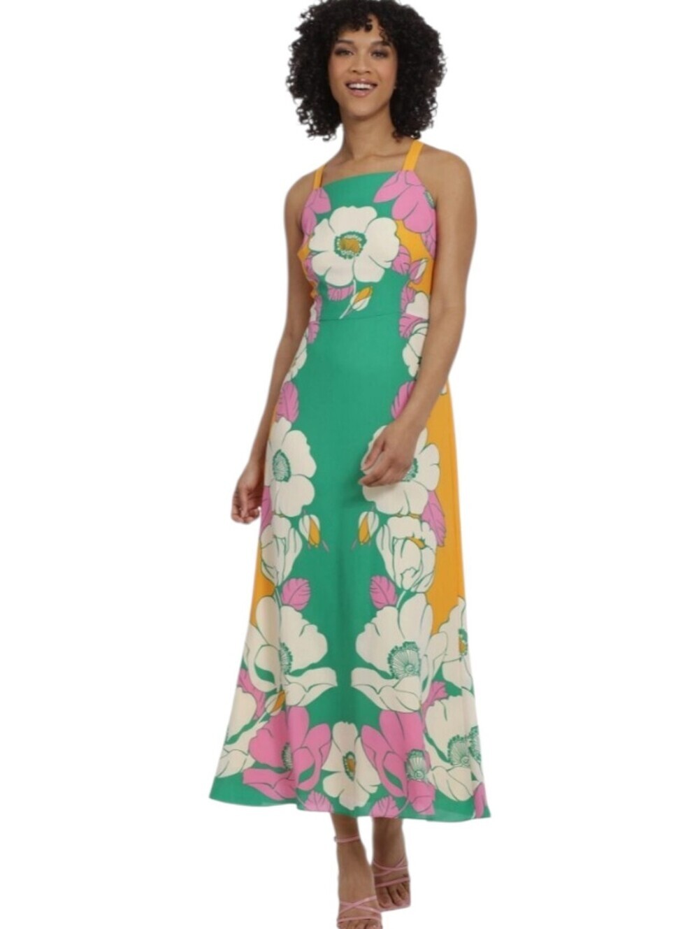 Maggy London Printed Georgette Maxi- Dress,  Mimosa/Cream